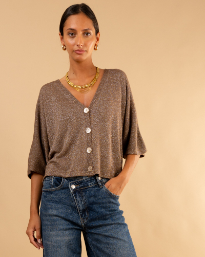 Gilet boutons maille lurex