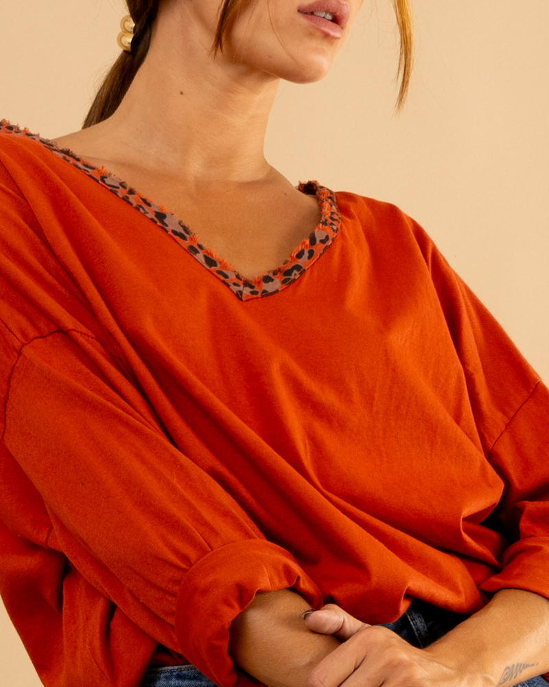 T-shirt col léopard feline