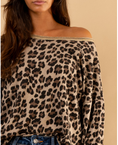 Top léopard col lurex