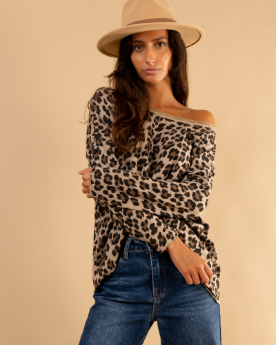 Top léopard col lurex