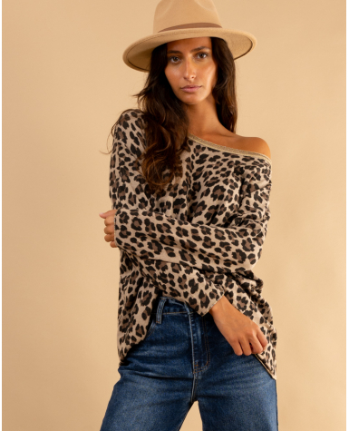 Top léopard col lurex