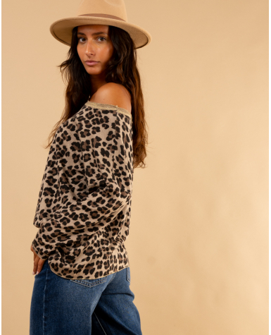 Top léopard col lurex