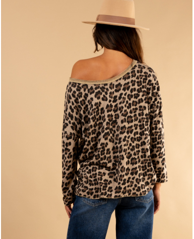Top léopard col lurex