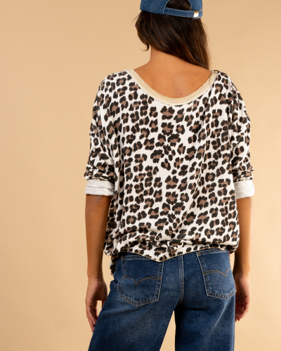 Top léopard col lurex