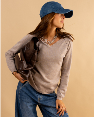 Pull col en v lurex
