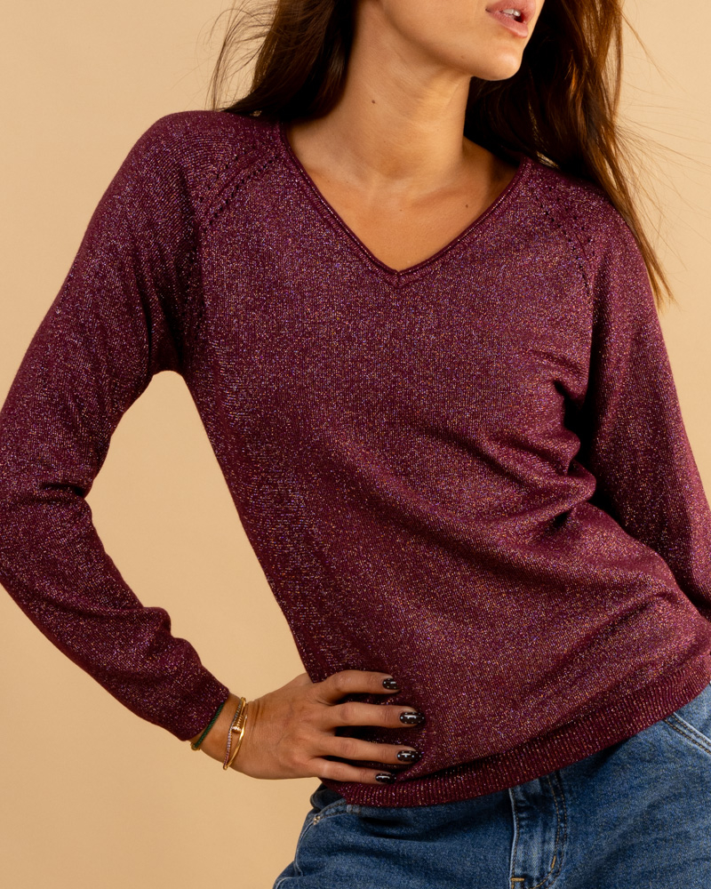 Pull col en v lurex