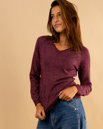 Pull col en v lurex