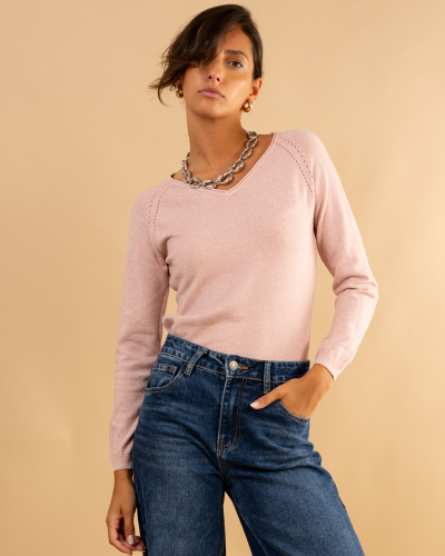 Pull col en v lurex