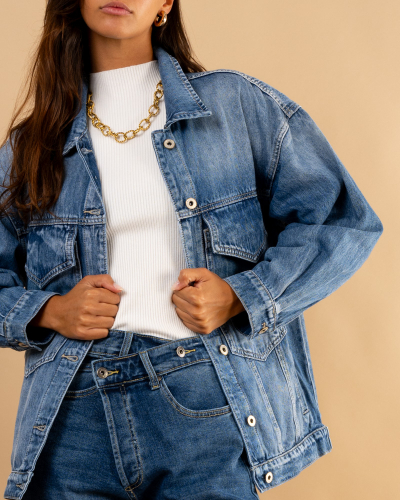 Veste jean oversize poches