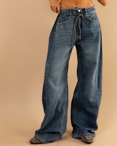 Jean barrel ceinture paillettes or