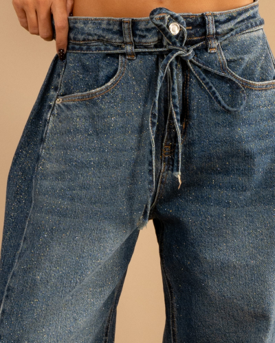Jean barrel ceinture paillettes or