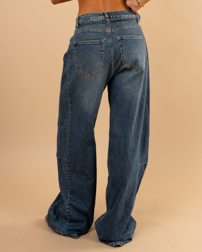 Jean barrel ceinture paillettes or