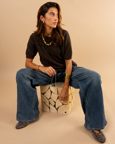 Jean barrel ceinture paillettes or