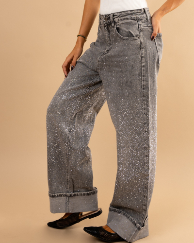 Jean revers strass