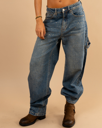 Jean barrel paillettes or