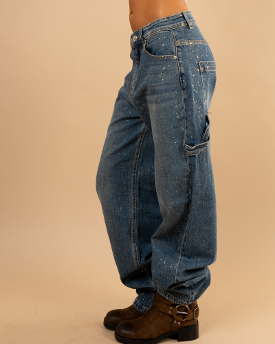 Jean barrel paillettes or