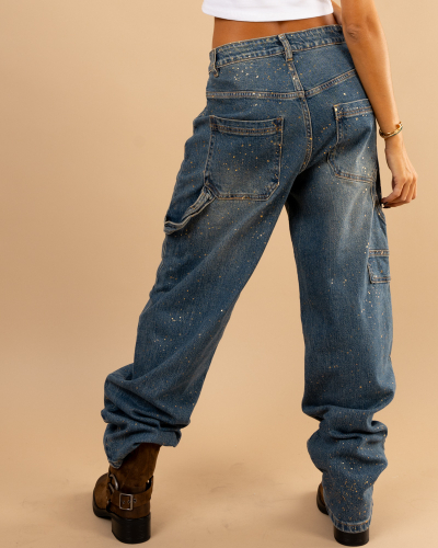 Jean barrel paillettes or