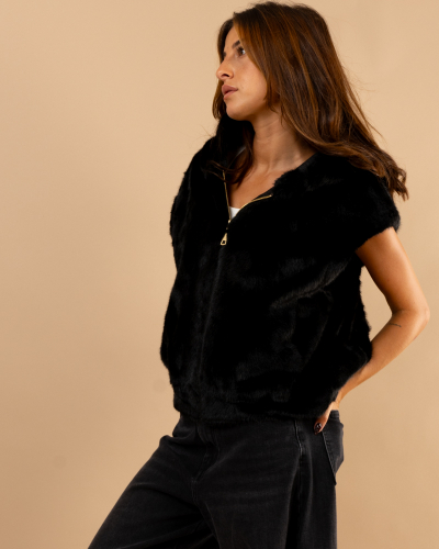 Veste sans manches fausse fourrure