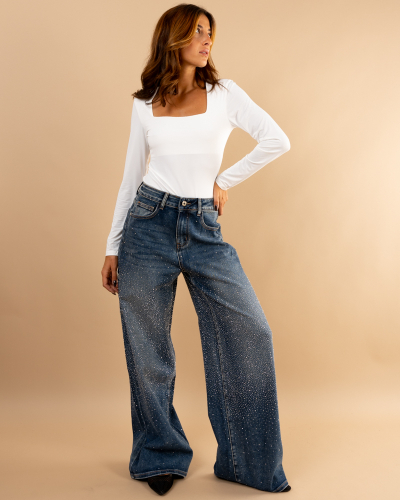 Jean large strass