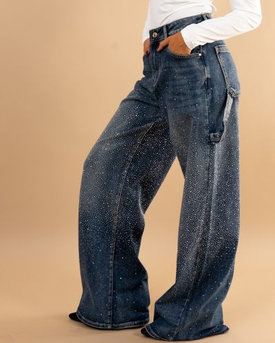 Jean large strass