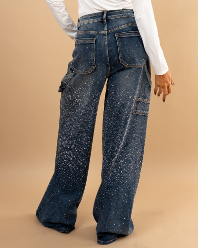 Jean large strass