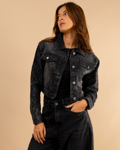 Veste jean noire strass
