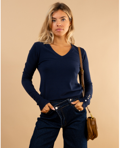Pull col en v boutons Pull col en v boutons