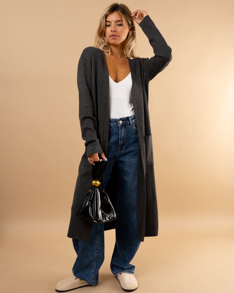 Gilet long poches lurex