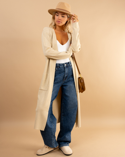 Gilet long poches lurex
