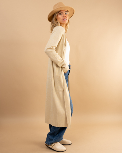 Gilet long poches lurex