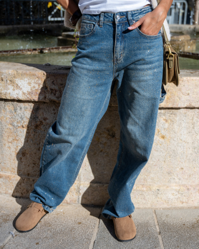 Jean barrel paillettes or