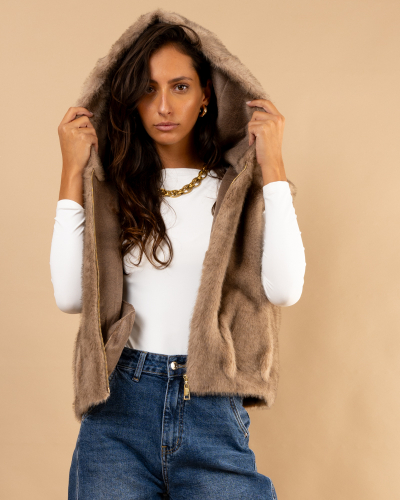 Veste sans manches fausse fourrure
