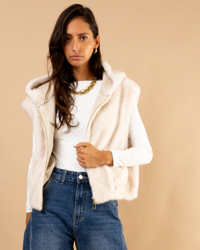 Veste sans manches fausse fourrure