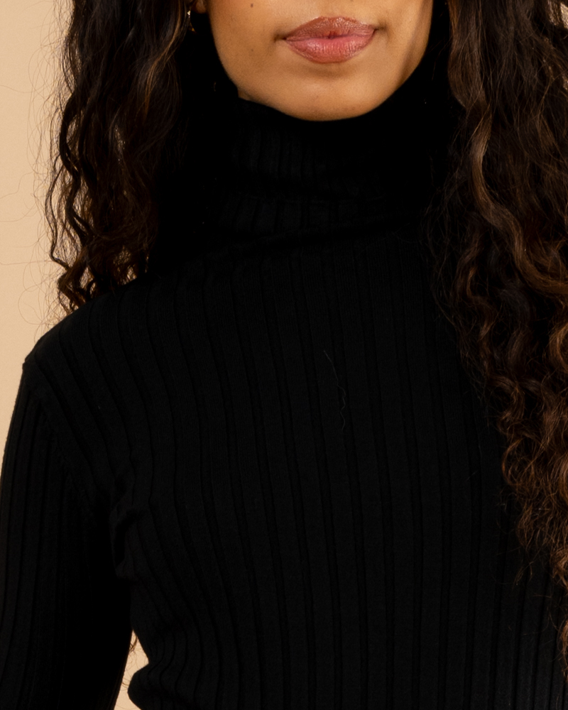 Pull strie col roulé