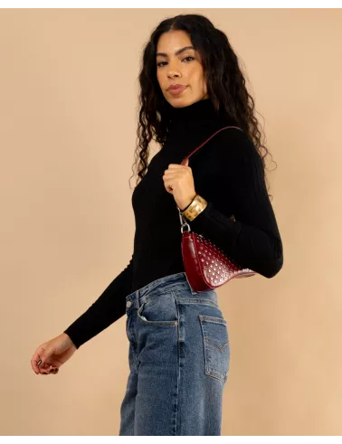 Pull strie col roulé