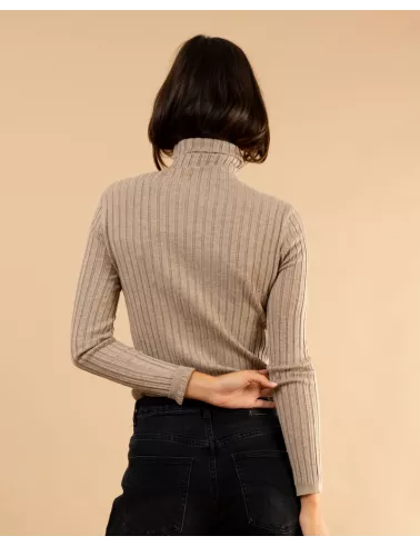 Pull strie col roulé