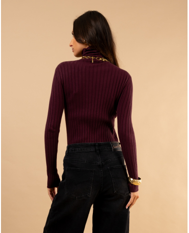 Pull strie col roulé