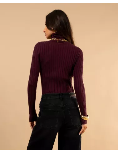 Pull strie col roulé