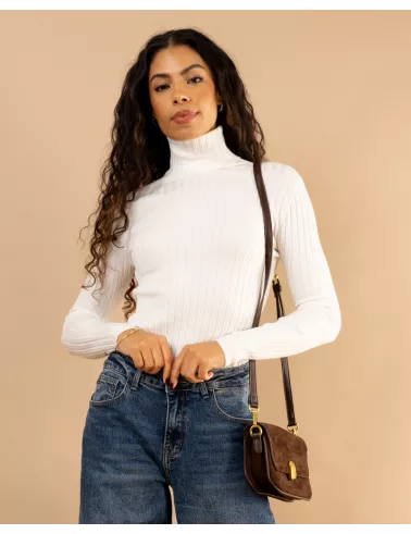 Pull strie col roulé