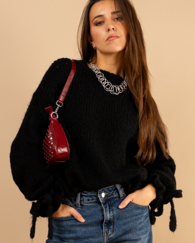 Pull manches nœud laine