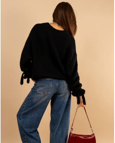 Pull manches nœud laine