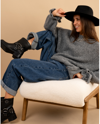 Pull manches nœud laine