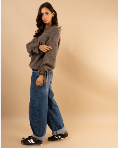 Pull manches nœud laine