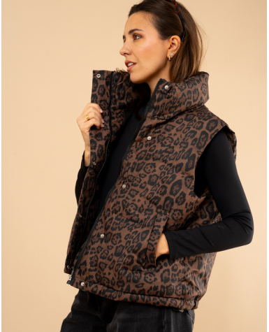 Doudoune léopard sans manches
