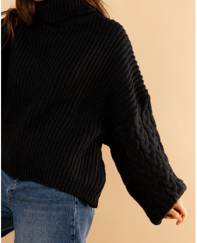 Pull col roulé manches torsade