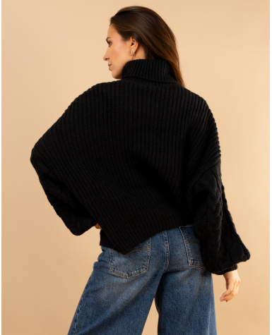 Pull col roulé manches torsade