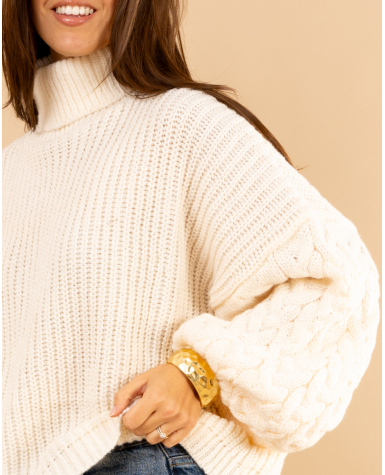 Pull col roulé manches torsade