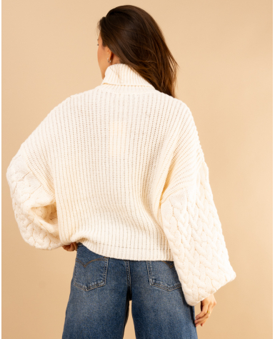 Pull col roulé manches torsade