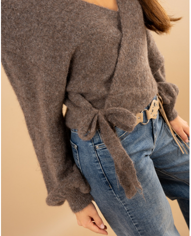 Pull cache cœur laine