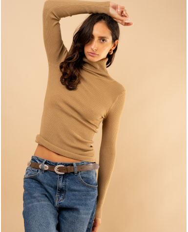 Pull côtelé col roulé